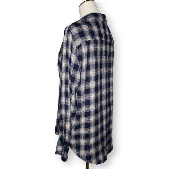 Madewell Oversized Boyfriend Flannel Plaid Button Down Shirt - Navy and Cream - Picture 5 of 7